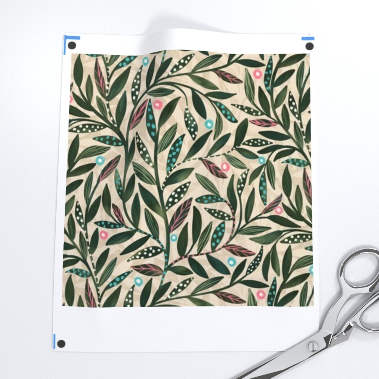 Modern Botanical Abstract Leaves Dots Green Vines Sage Olive Custom Printed Fabric by Spoonflower Various Fabrics by the Yard or Fat Quarter